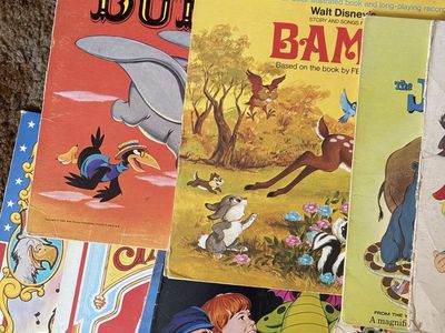 Vintage Disneyland Walt Disney Storyteller Record & Book Lot - Peter and the Wolf, Dumbo, Bambi, more