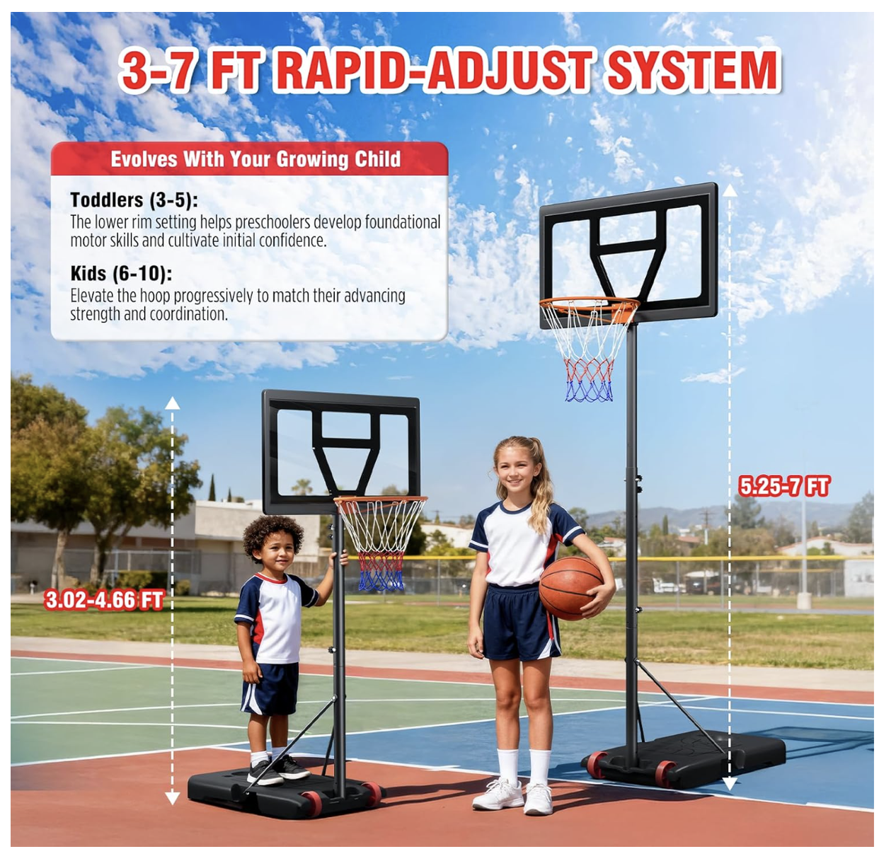 New in box Kids Basketball Hoop Outdoor Height Adjustable 3-7 FT, Portable Basketball Goal System
