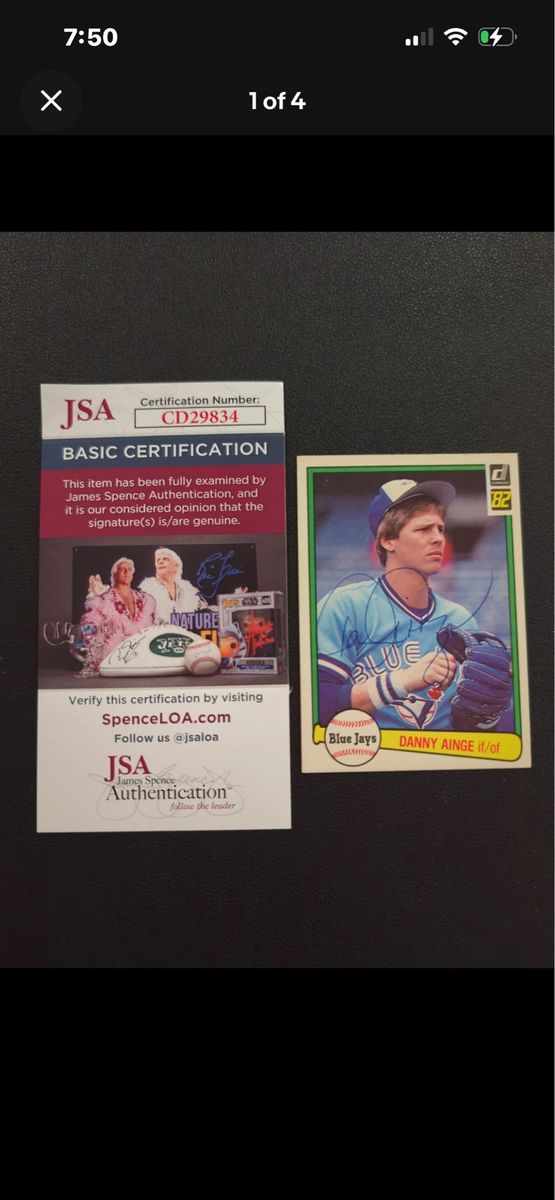BYU Cougars 1982 Donruss Danny Ainge Auto Hand Signed Autographed Blue Jays Card JSA Certified Baseball Card w/COA card