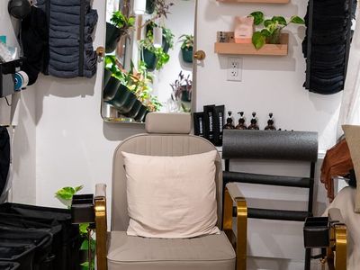 High end Reclining Salon Chairs, Gold and Grey