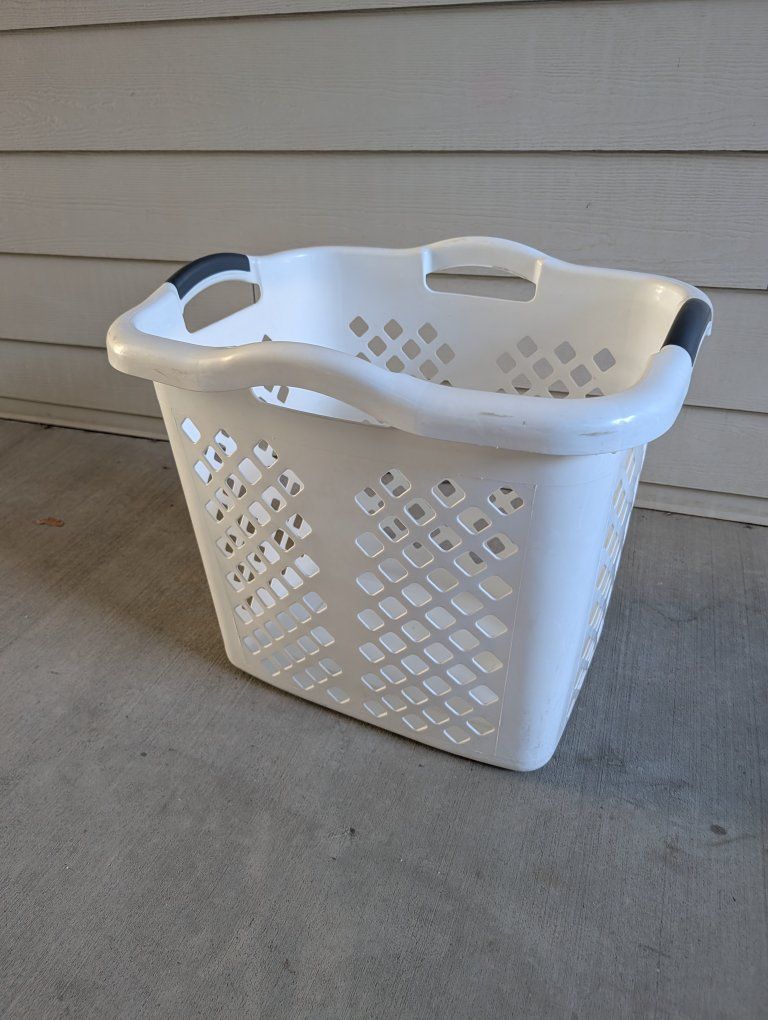 White Plastic Laundry Basket | White Comfort Grip Handles | 20x18x16