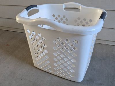 White Plastic Laundry Basket | White Comfort Grip Handles | 20x18x16
