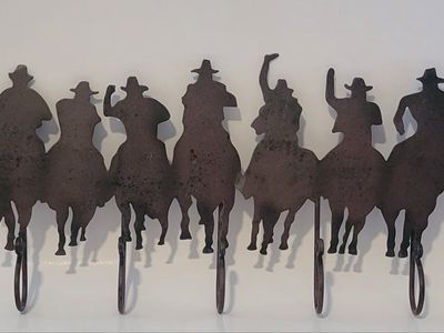 Rustic Coat Rack with Horse Riders: Entryway Organizer