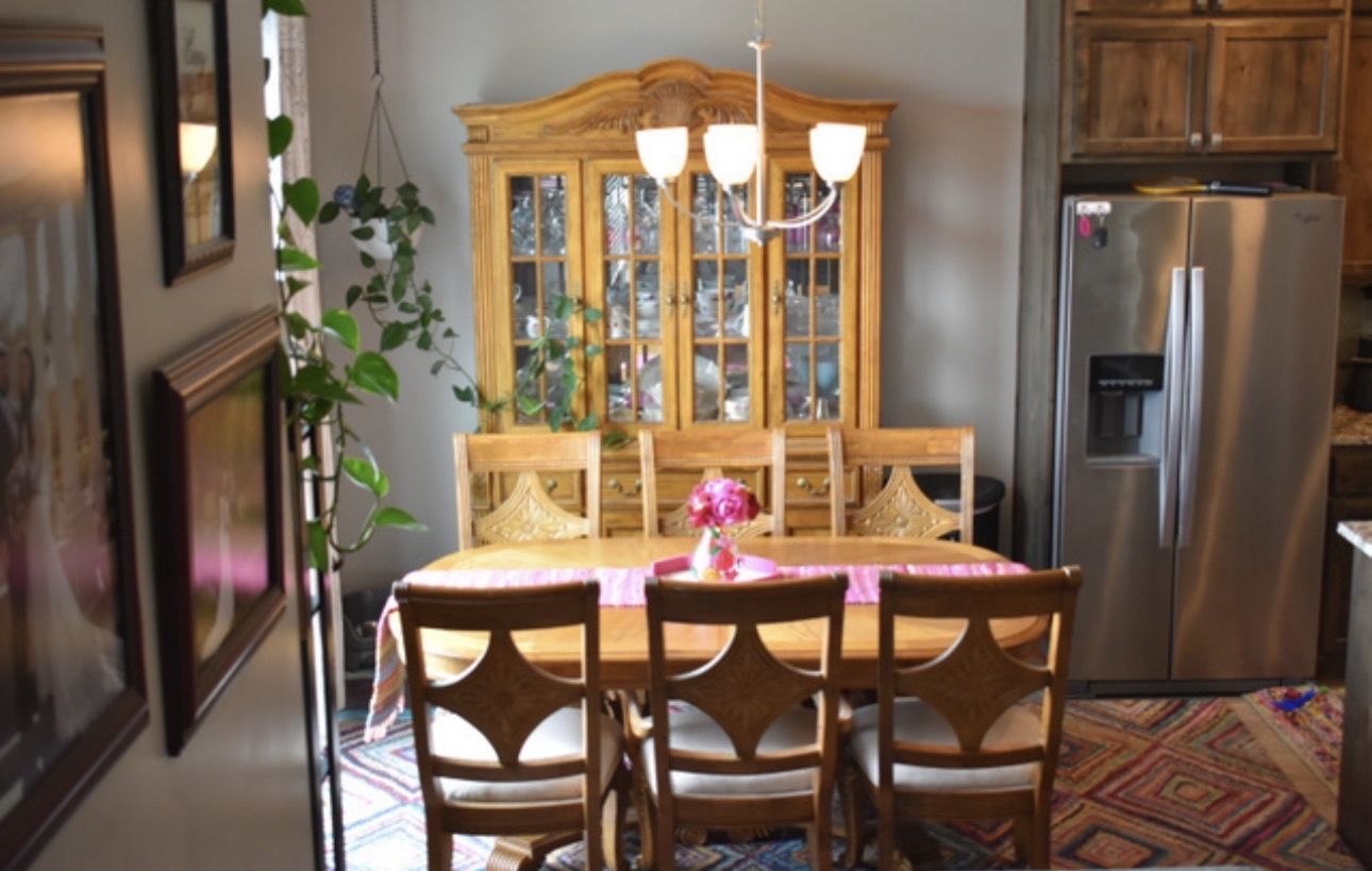 Wood Hutch & table with Chairs