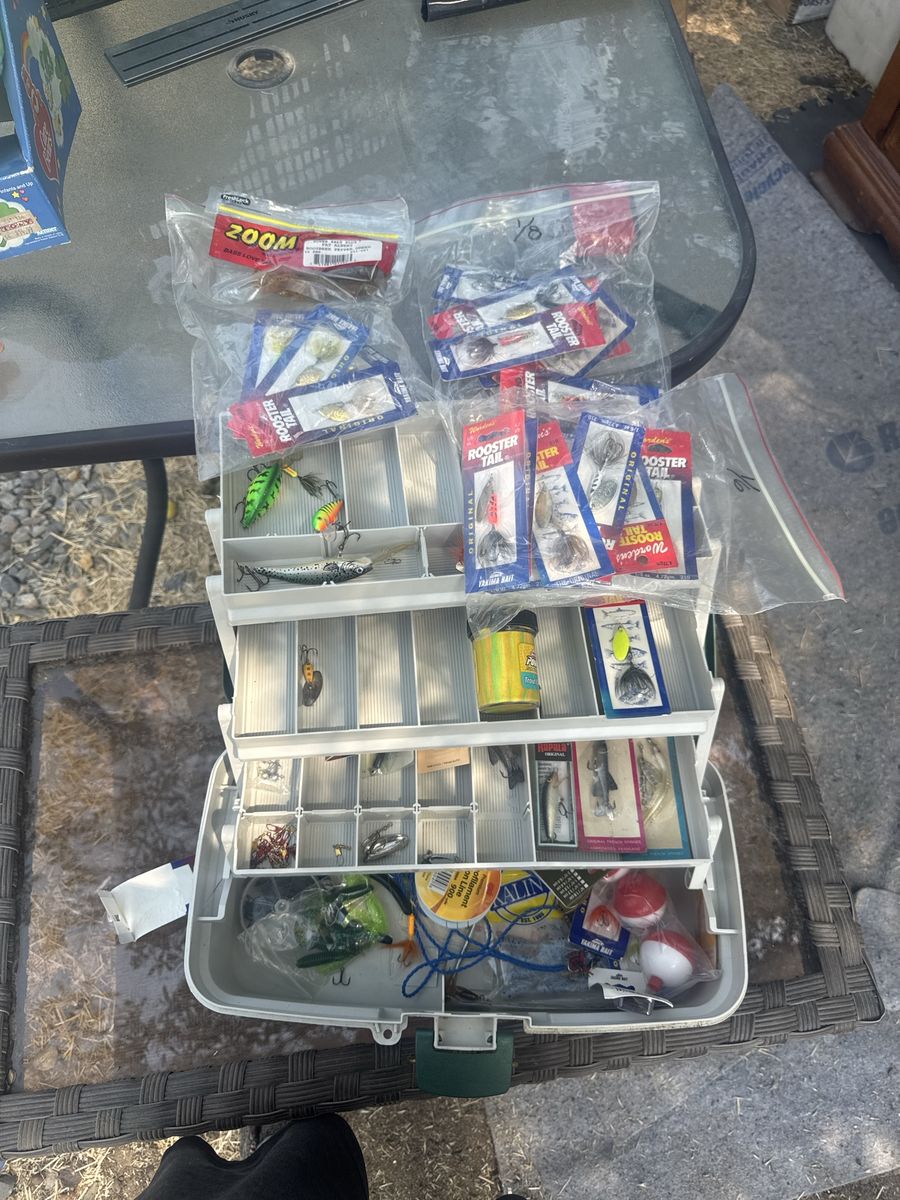 Loaded Tackle Box with Assorted Fishing Lures, Worden's Rooster Tails, & Zoom Baits