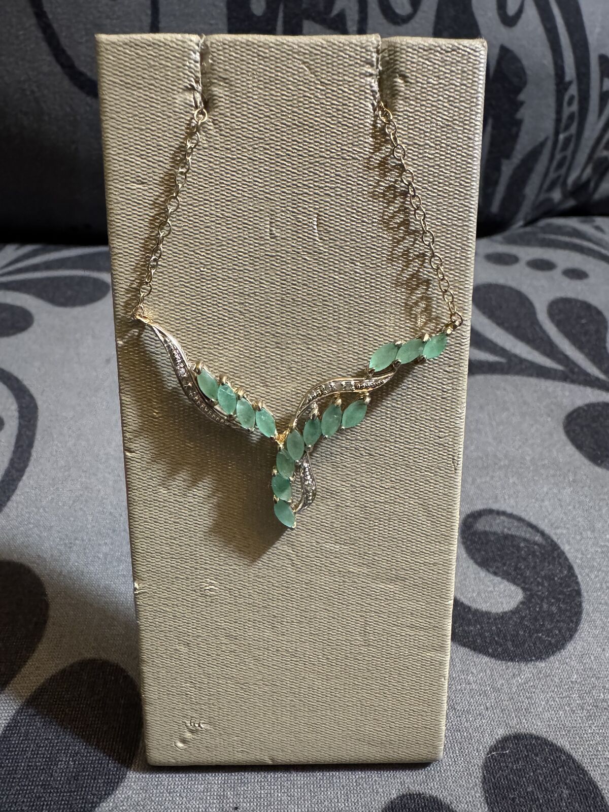 Natural Emerald Diamond Accented 925 Plated in 18k Necklace