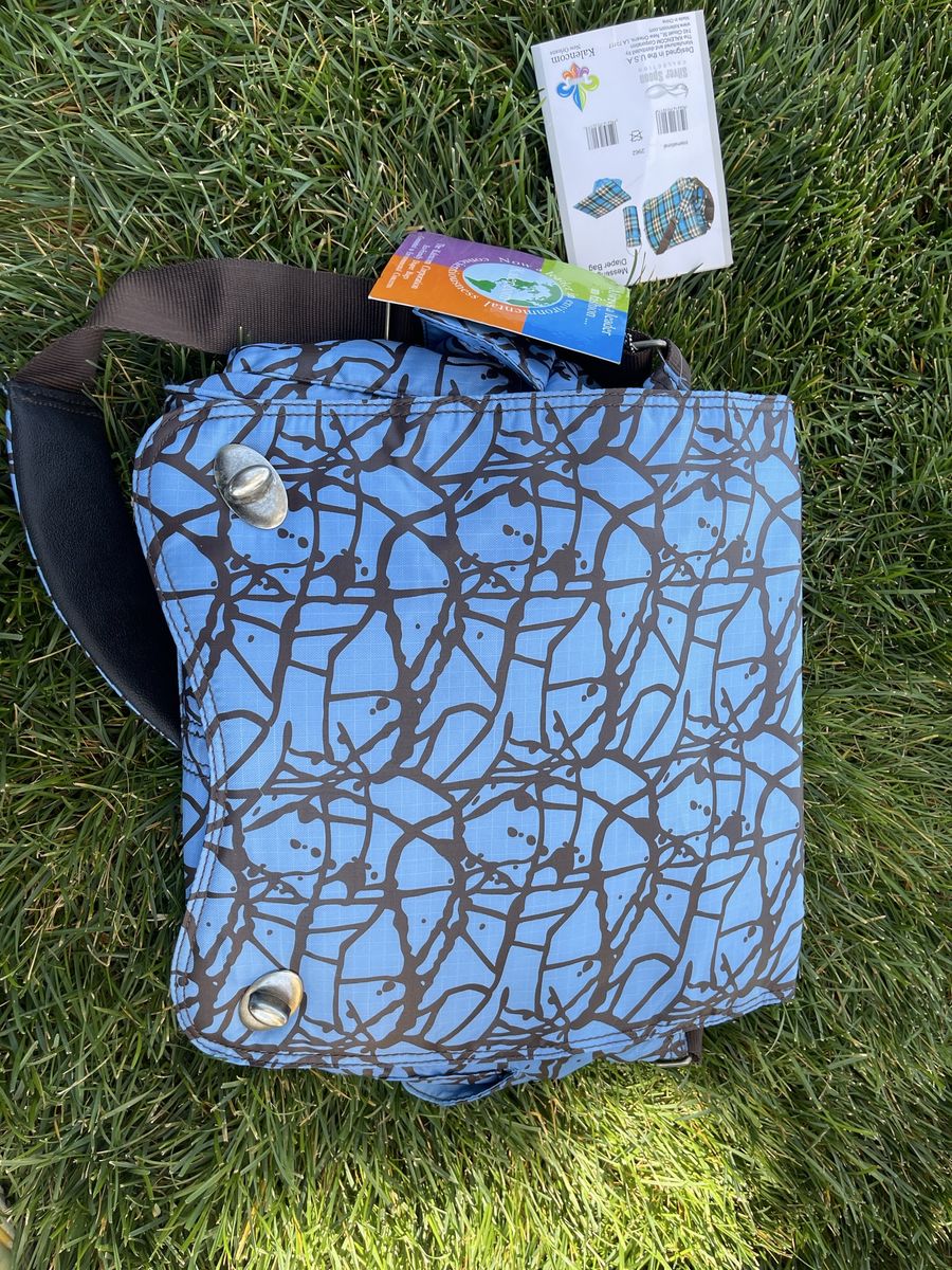 Kalencom Blue and Brown Patterned Messenger Diaper Bag with Tags