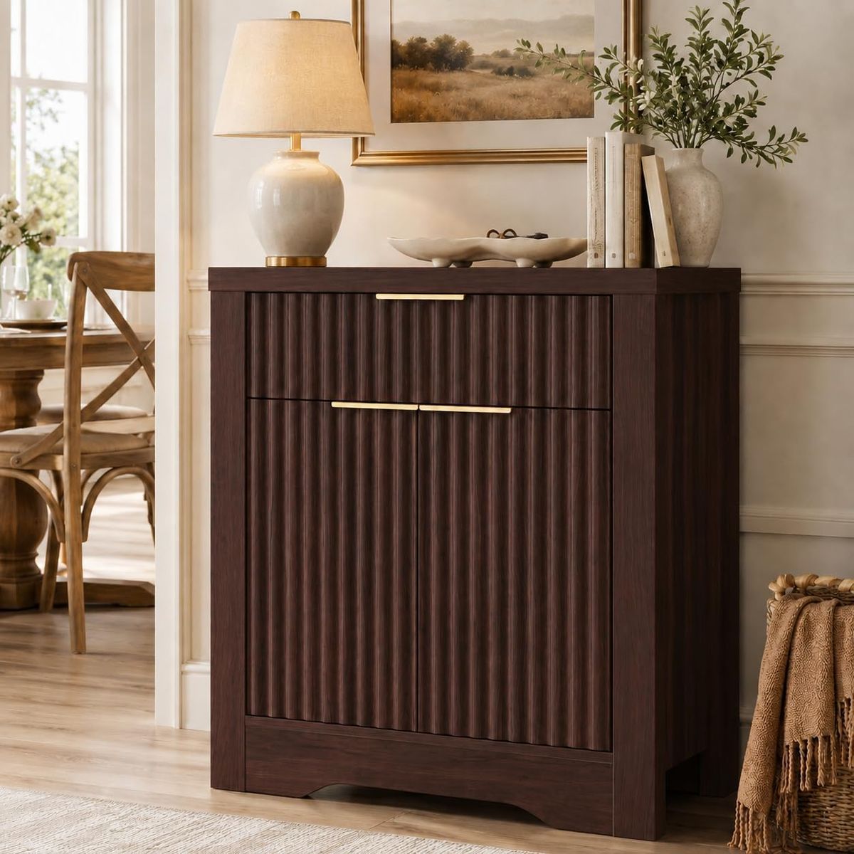 24" Small Fluted Sideboard Buffet Cabinet with Drawer and 2 Doors