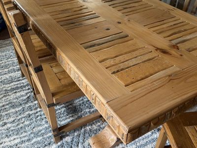 Rustic Wood Dining Table and Chairs Set - Farmhouse Style