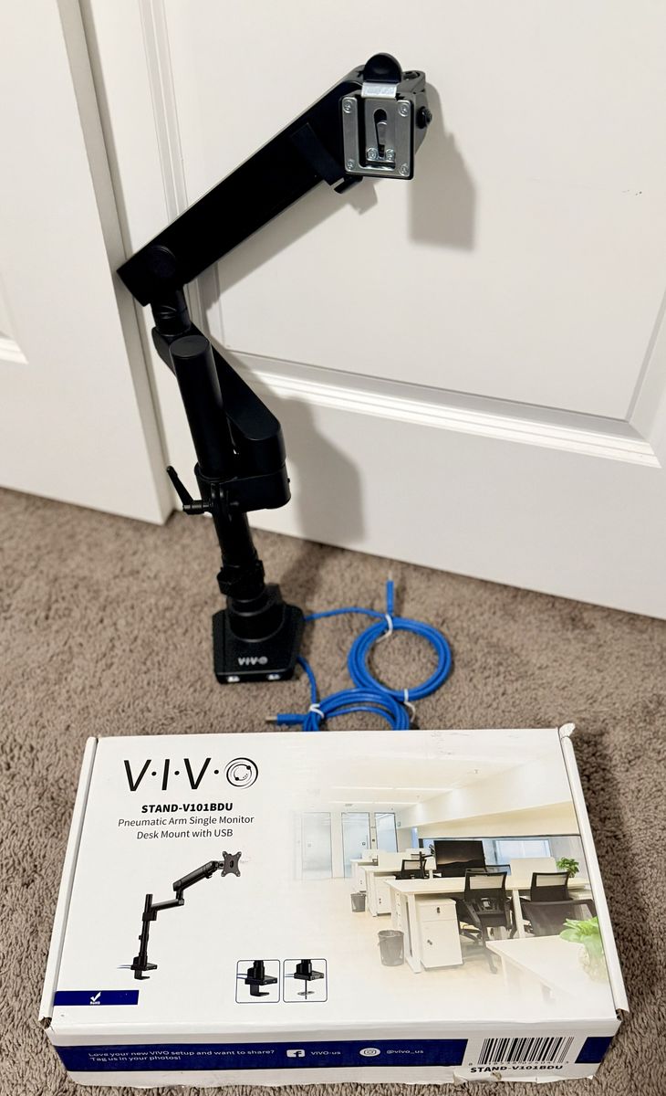 VIVO STAND-V101BDU Pneumatic Monitor Arm with USB Hub - Black, Original Box