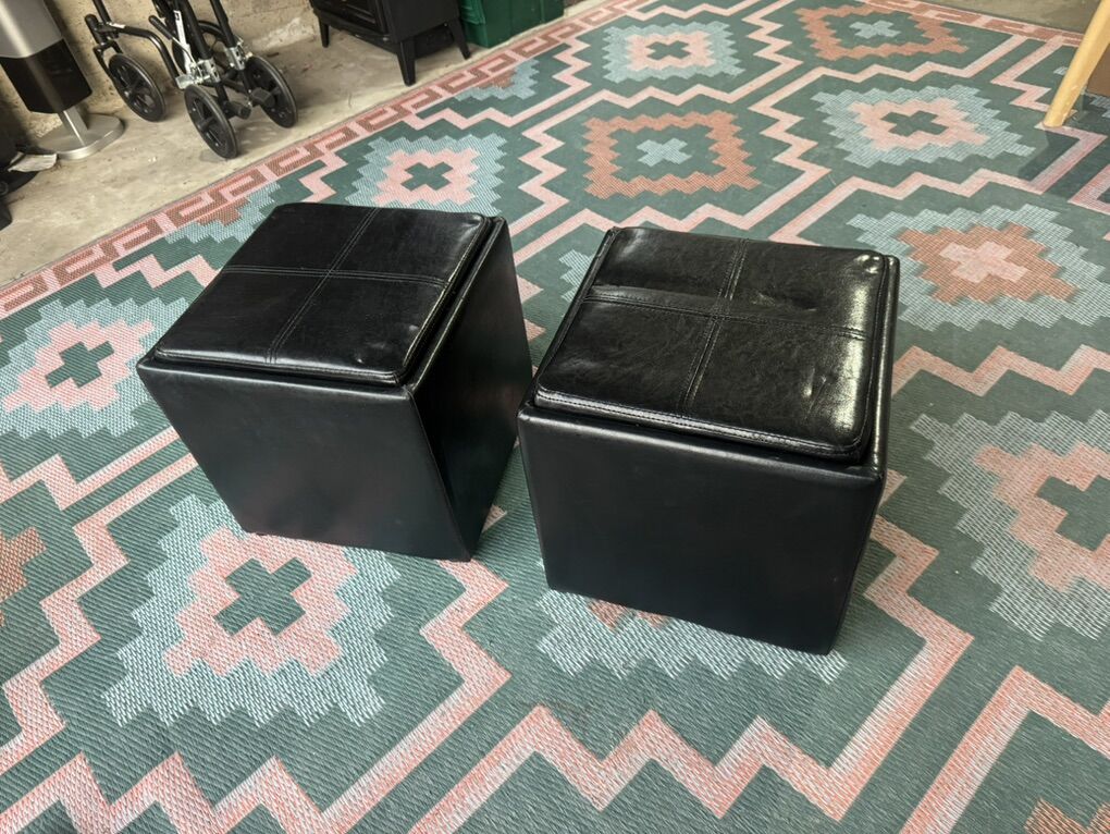 2x Black Faux Leather Storage Ottoman