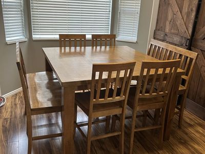 Solid Wood Dining Table Set with 4 chairs and 2 benches. Durable Light Oak Finish