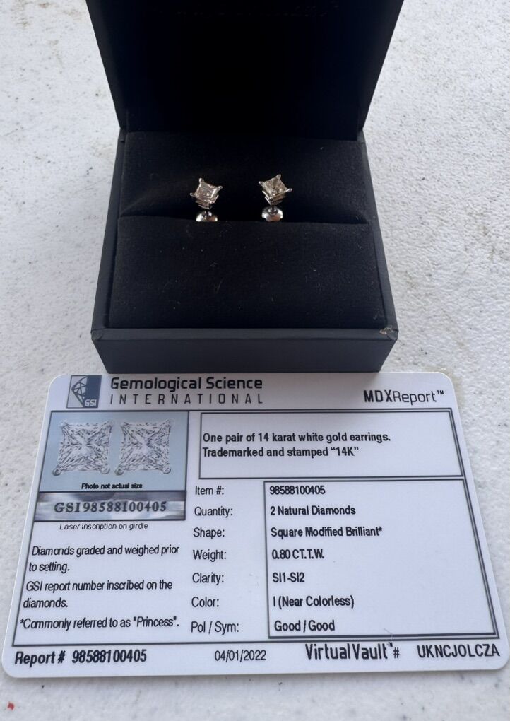 Princess Cut Natural Diamond Gold Earrings