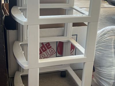 White 3-Tier Rolling Plastic Storage Cart outer shell. With all four wheels. No drawers.