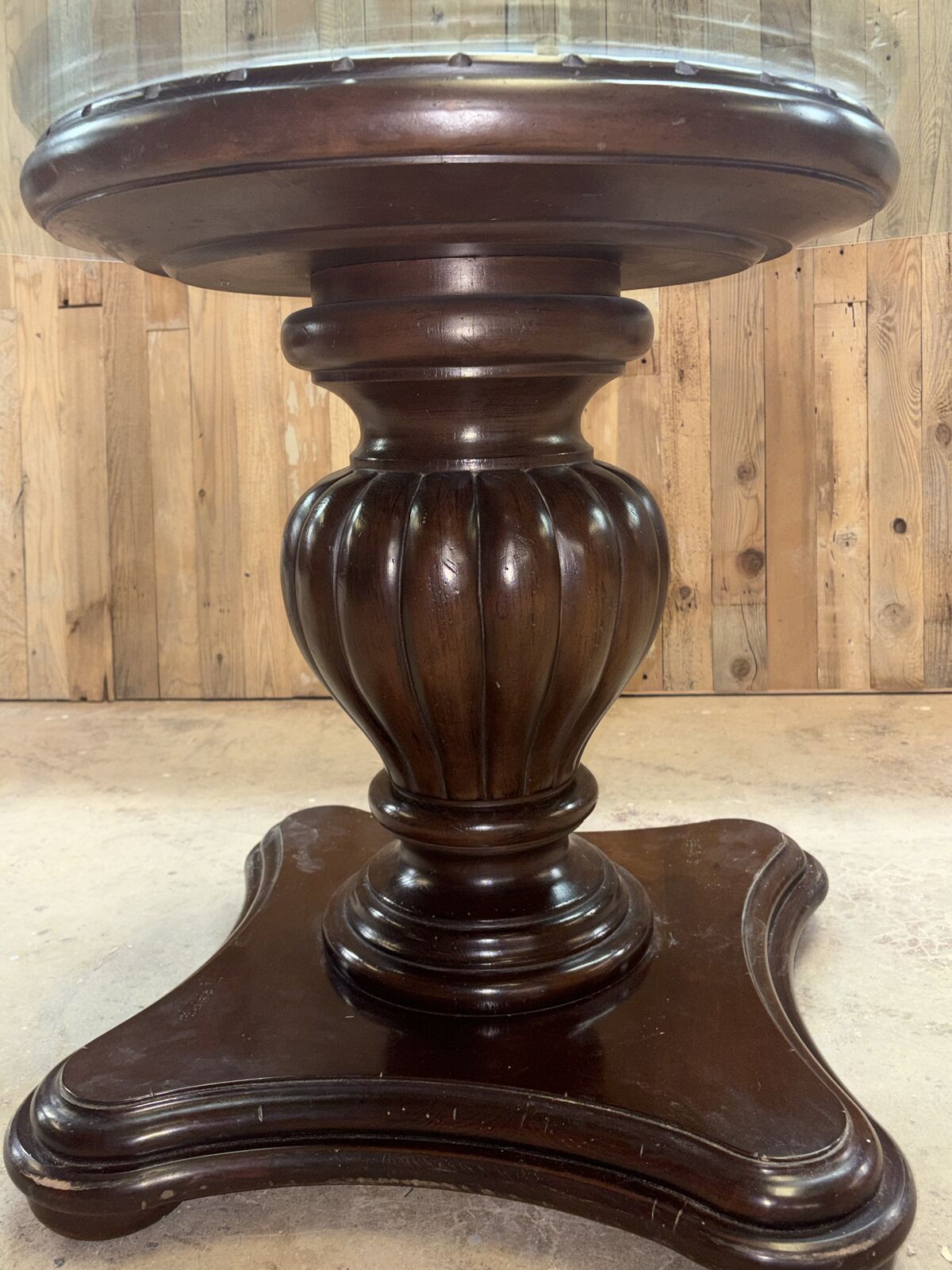 Glass table with wood base