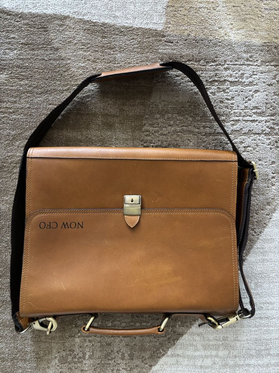Genuine Leather Briefcase Messenger Bag - Brown