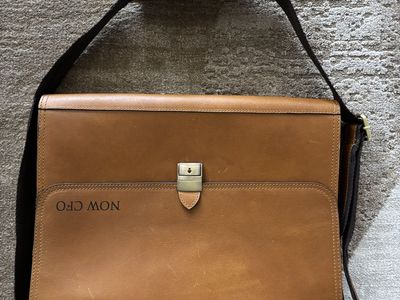 Genuine Leather Briefcase Messenger Bag - Brown