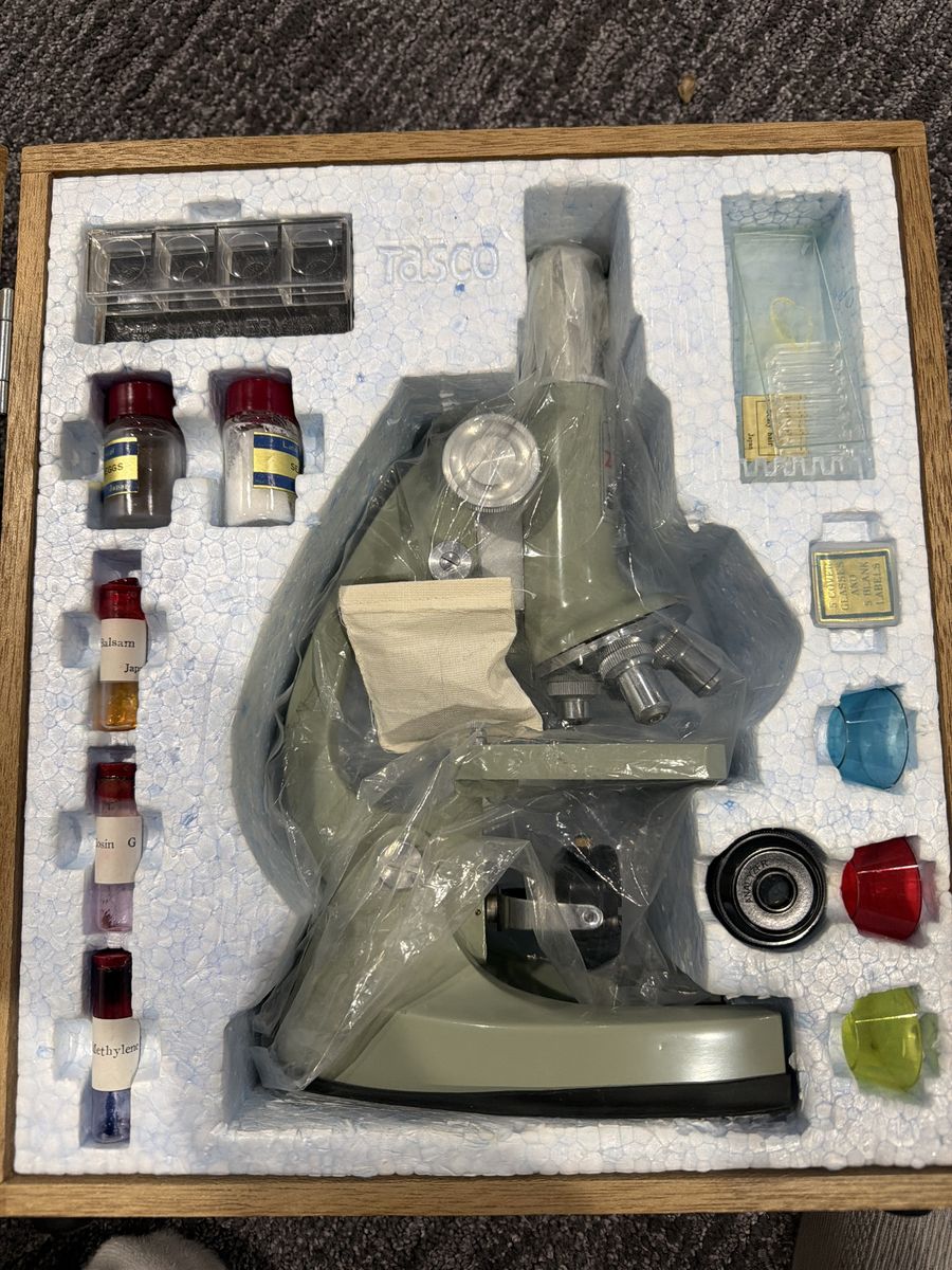 Vintage Tasco Microscope Kit with Prepared Slides & Accessories