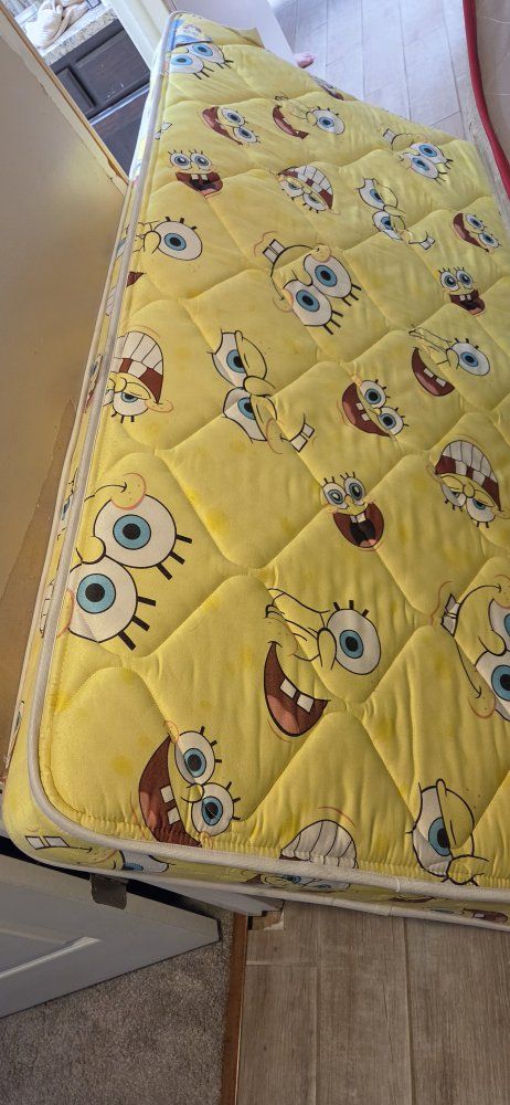 SpongeBob SquarePants Kids Twin Mattress Topper/Pad - Yellow with Character Print