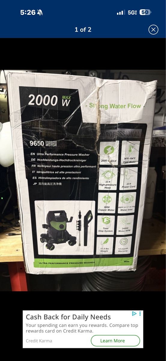W90 Ultra Performance Pressure Washer 2000W 9650 Universal Motor
