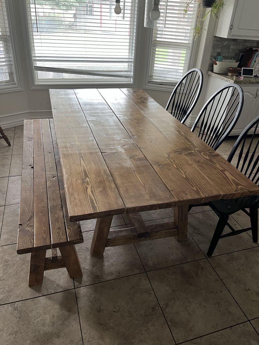 Rustic Wooden Dining Table with Matching Bench Set