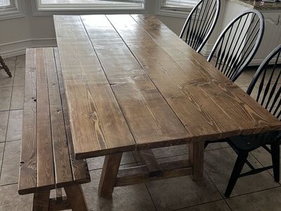 Rustic Wooden Dining Table with Matching Bench Set