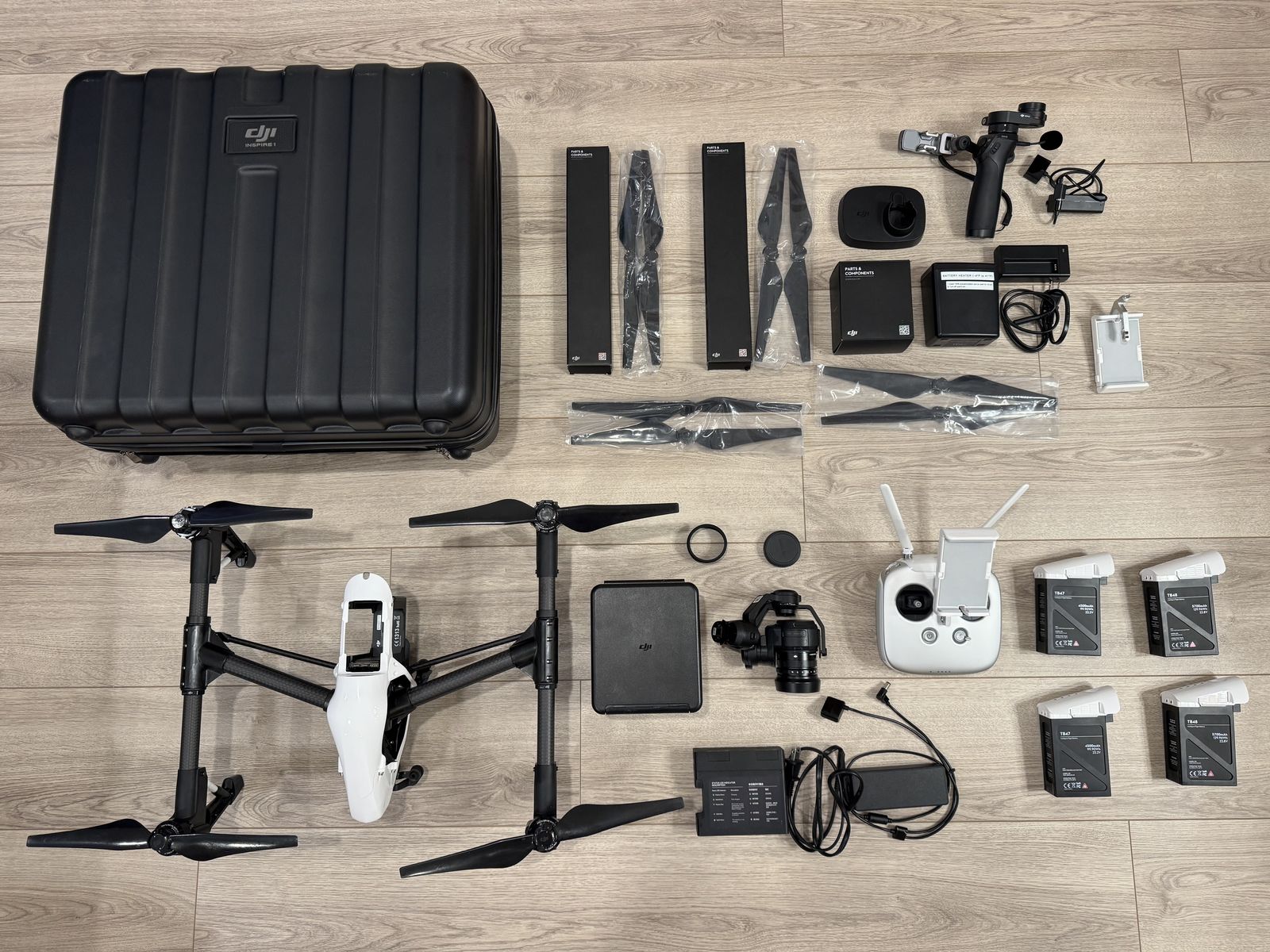 DJI Inspire 1 Pro drone + 4x batteries, Zenmuse X5, and accessories