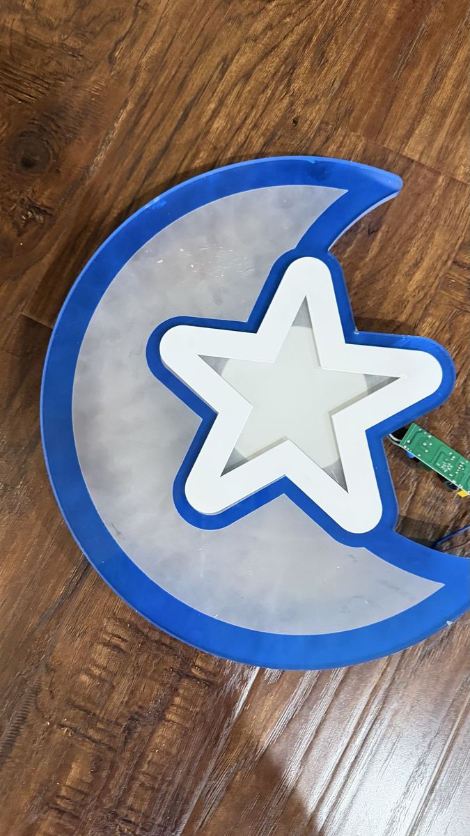 Crescent Moon & Star Wall Sconce Light Fixture - Blue & White Decor