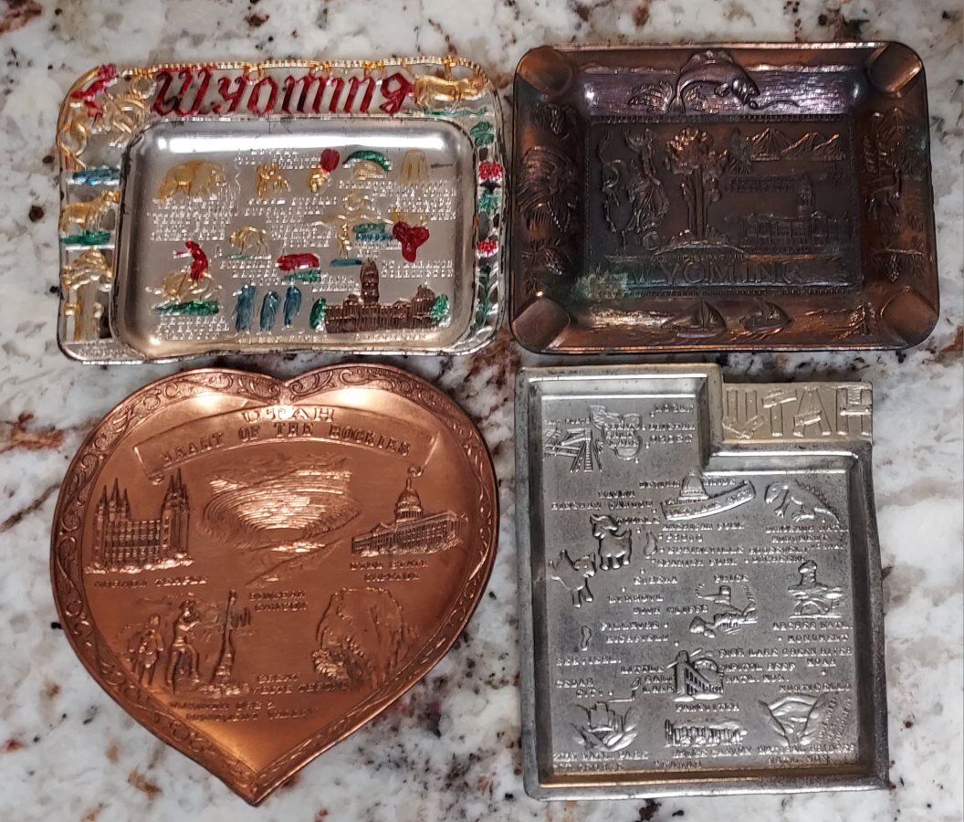 Vintage Metal Souvenir Ashtrays Utah Wyoming