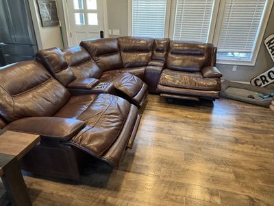 Luxurious Brown Power Reclining Sectional Sofa with Console & Cupholders - Theatre Seating