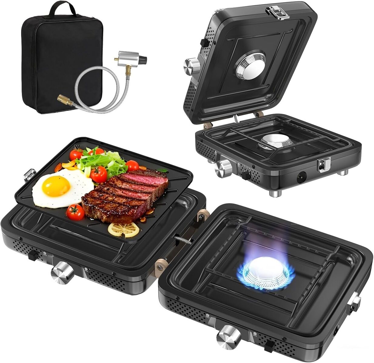 NEW Portable Folding Camping Stove - 2-Burner Propane Camp Stove with Push-Button Instant Ignition,Adjustable Stove