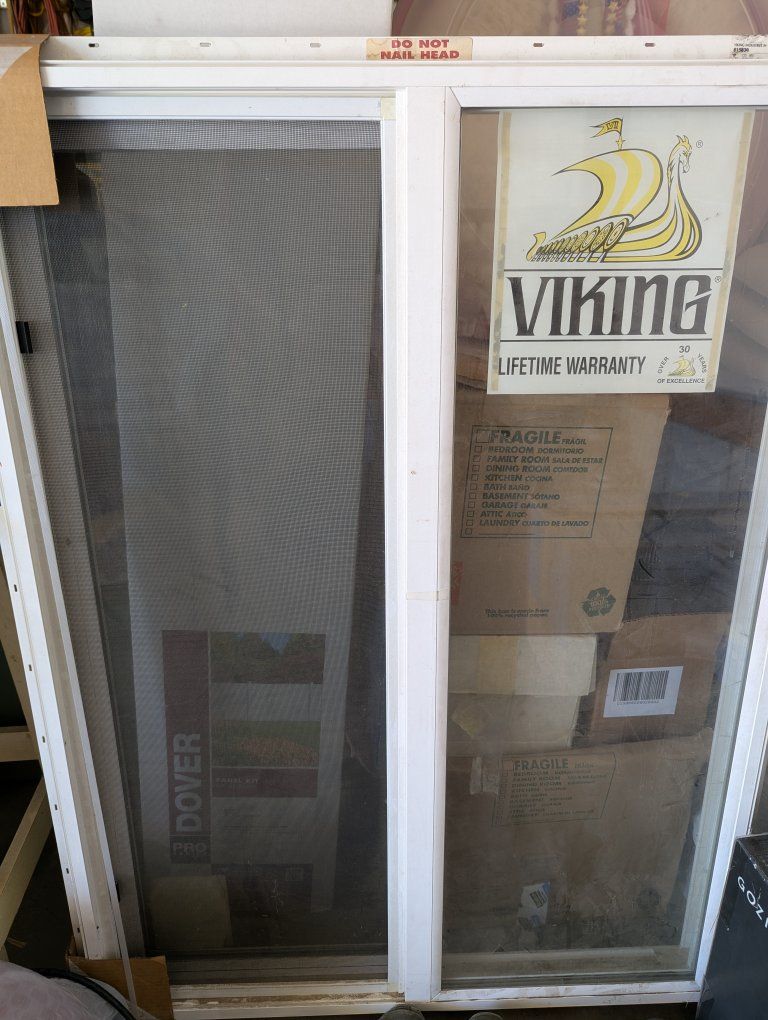Viking Sliding Glass window with Screen - White Frame, Lifetime Warranty, Unused Condition