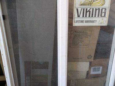 Viking Sliding Glass window with Screen - White Frame, Lifetime Warranty, Unused Condition