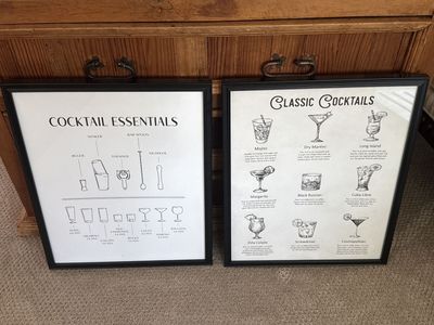 Cocktail Essentials & Classic Cocktails Framed Wall Art Set - Bar Decor
