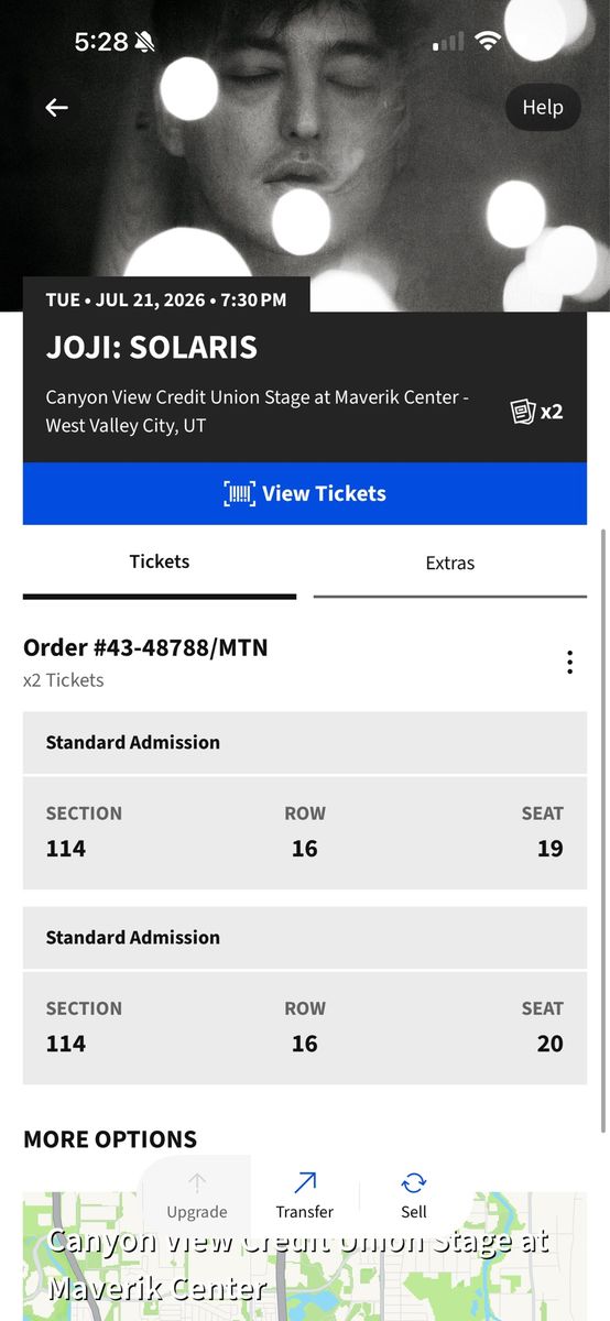 Joji: Solaris Concert Tickets (x2) - Maverik Center, Section 114, Row 16, Seats 19-20