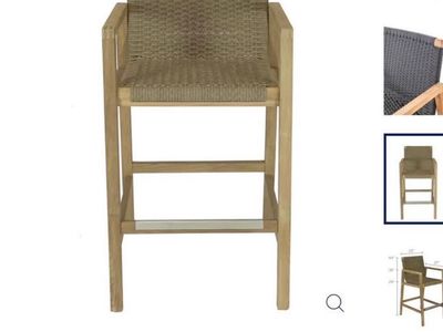 United Home & Patio Admiral Bar Chair by Royal Teak Collection - Indoor/Outdoor Woven Teak Barstool