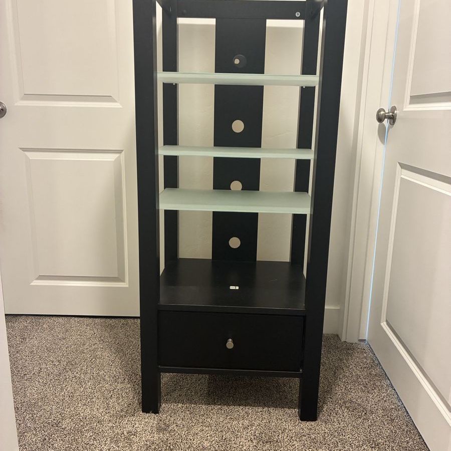 Black Metal Frame with Frosted Glass Shelf Unit - Multi-purpose Storage