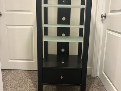 Black Metal Frame with Frosted Glass Shelf Unit - Multi-purpose Storage