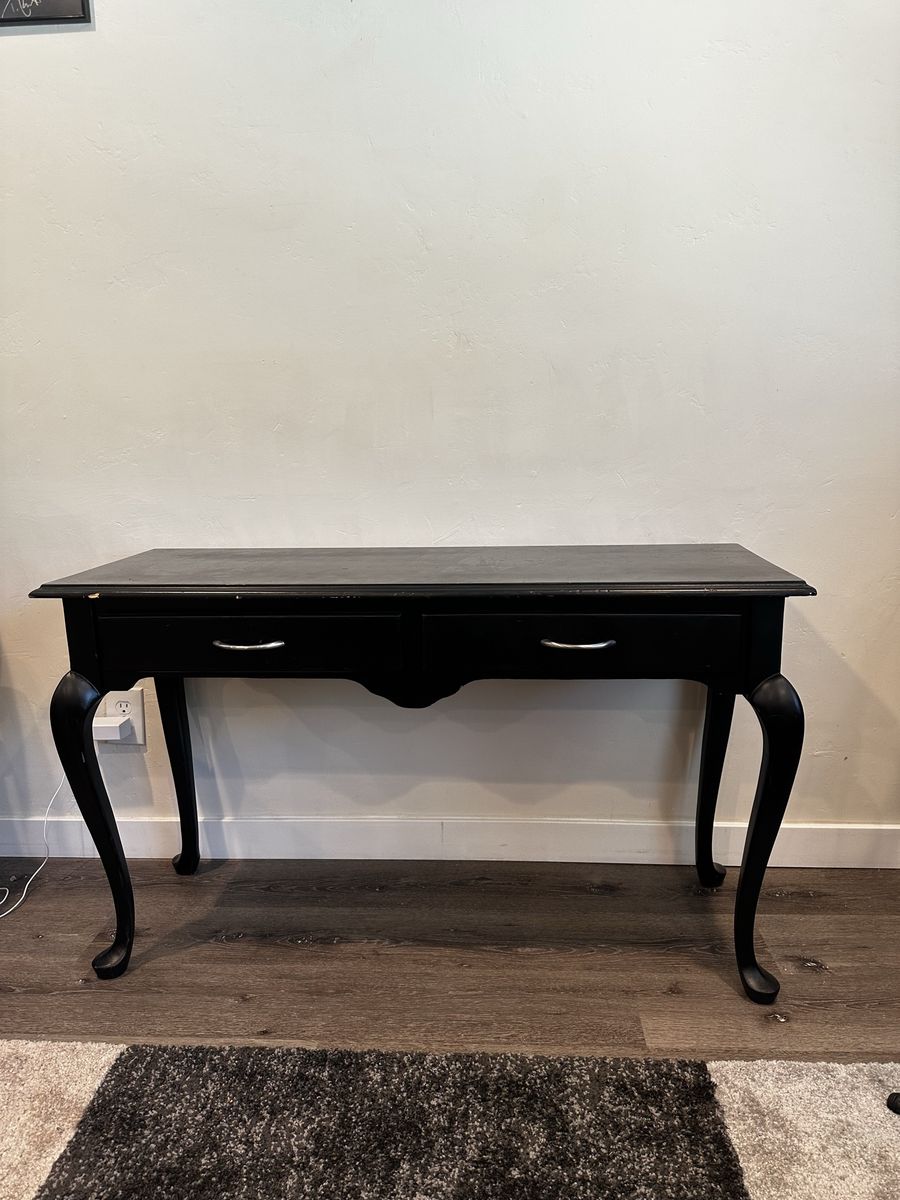 Black Console Table with 2 Drawers, Cabriole Legs