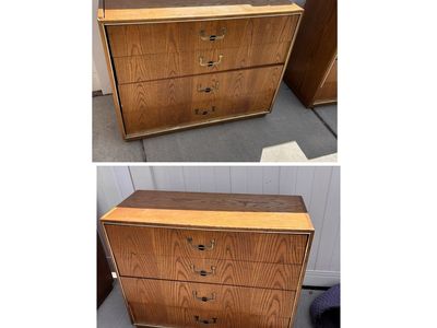 Pair Of Vintage MCM Campaign Style Oak Nightstands Read Description