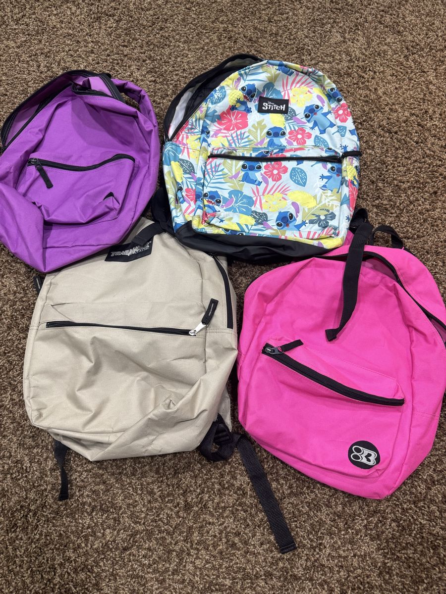 Lot of 4 Assorted Backpacks - Disney Stitch, Trailmaker, Pink & Purple