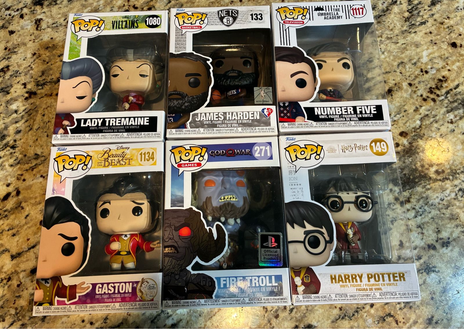 Funko Pop! Vinyl Figures - Lady Tremaine, James Harden, Number Five, Gaston, Fire Troll, Harry Potter, Disney, NBA, Harry Potter