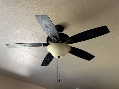 Ceiling Fan with Light Kit - Black Finish, Wood Grain Blades, Pull Chain Control
