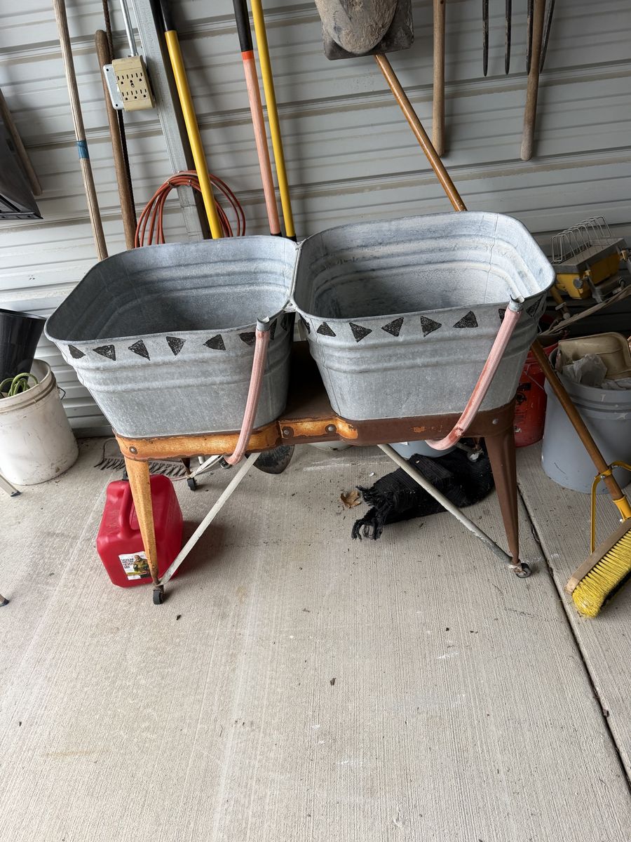 Vintage Double Wash Tub With Original Drain Hoses
