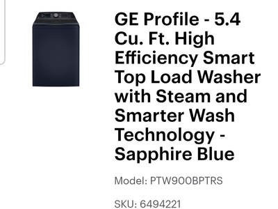 GE 5.4 cu ft. Smart washer and Insigina 6.7 Cu ft electric dryer