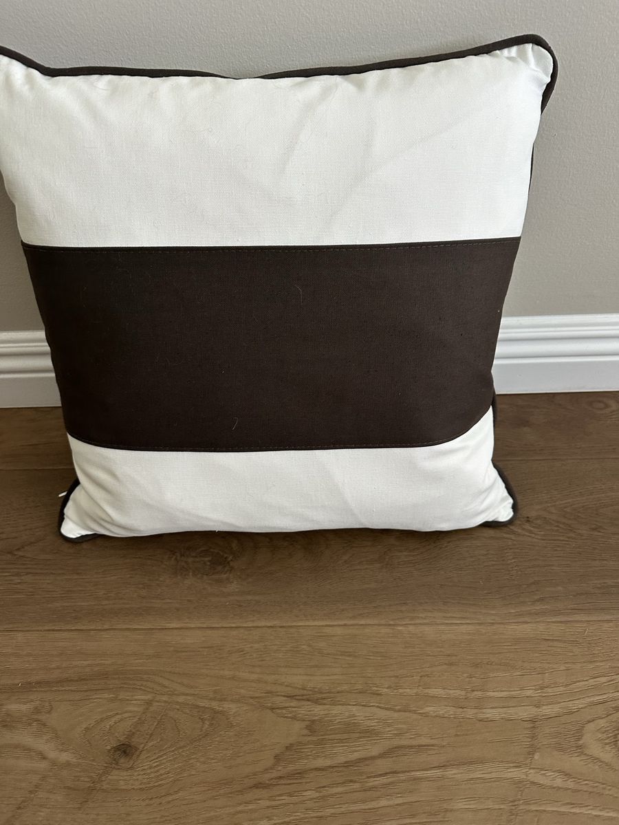 White & Brown Striped Throw Pillow 17x17 - Home Decor Accent Cushion