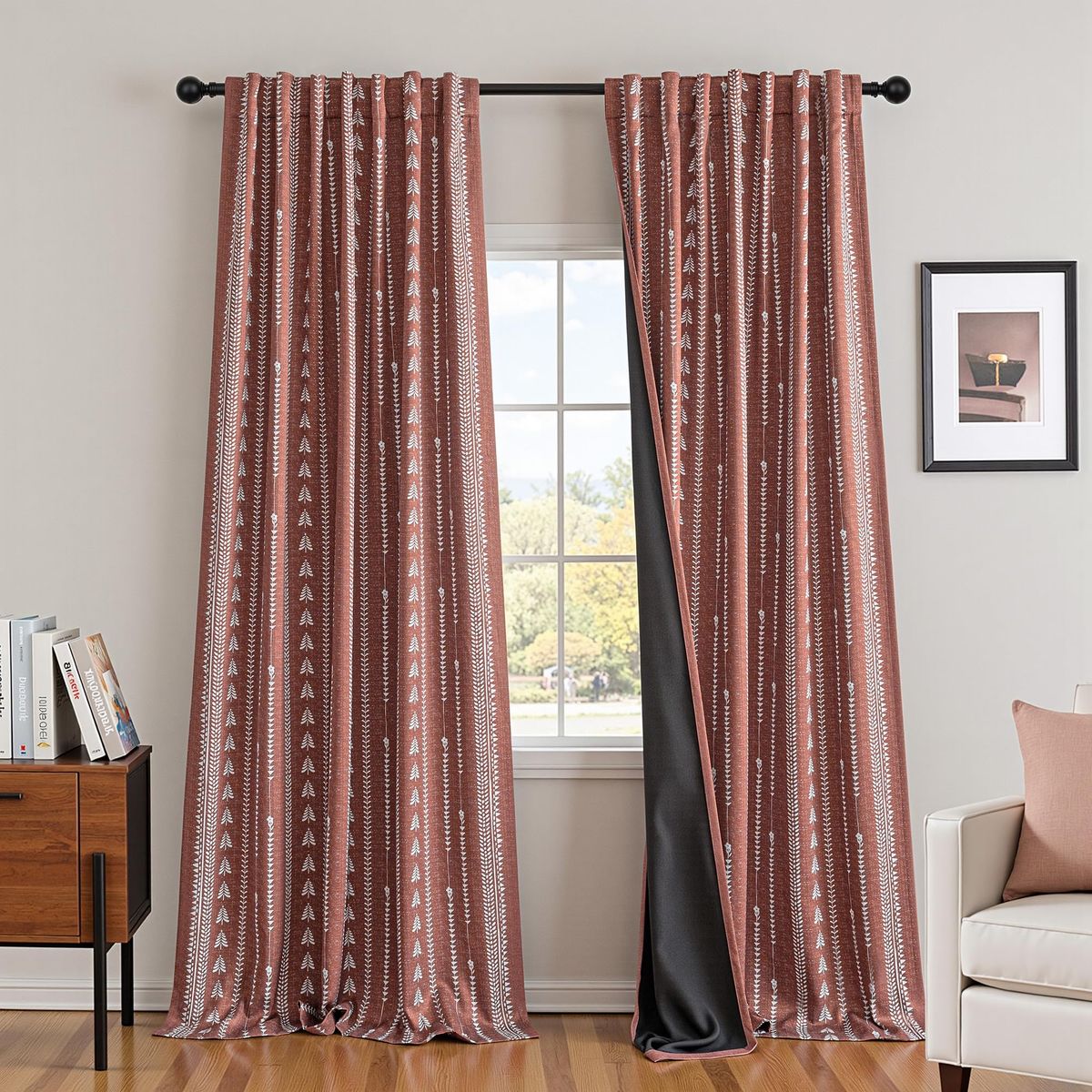 Boho Terracotta 95% Blackout Curtains - 84 Inch Long Burnt Orange Rustic Western Farmhouse Pattern Room Darkening Rust 
