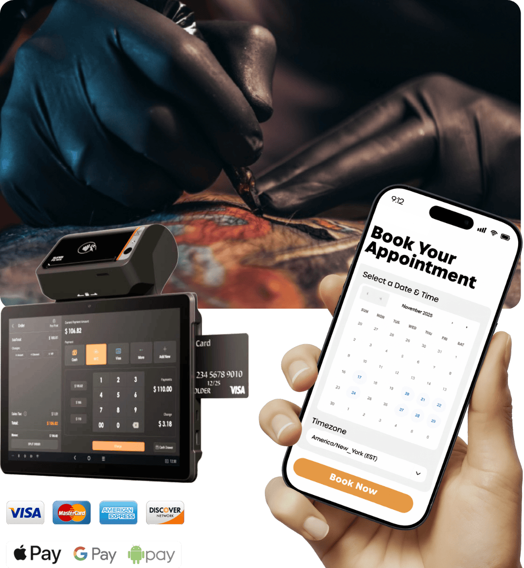 Tattoo Stack No Cost Studio Booking Deposits Platform. No Fees. Track Artists Tips Appointments Calendar Online Payments