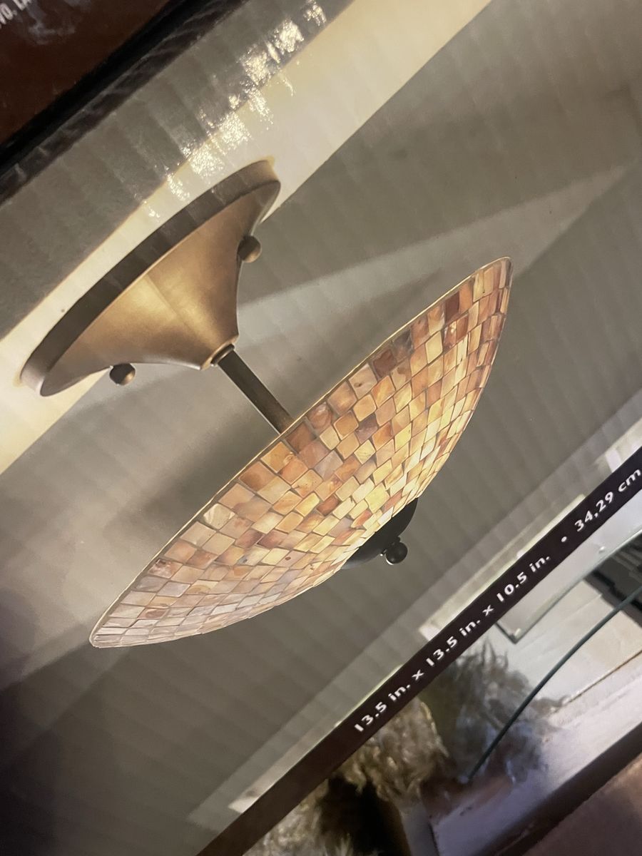 Modern Bronze Flush Mount Ceiling Light Fixture with Mosaic Glass Shade - 13.5" x 13.5" x 10.5"