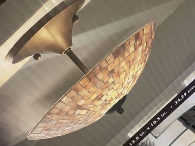 Modern Bronze Flush Mount Ceiling Light Fixture with Mosaic Glass Shade - 13.5" x 13.5" x 10.5"